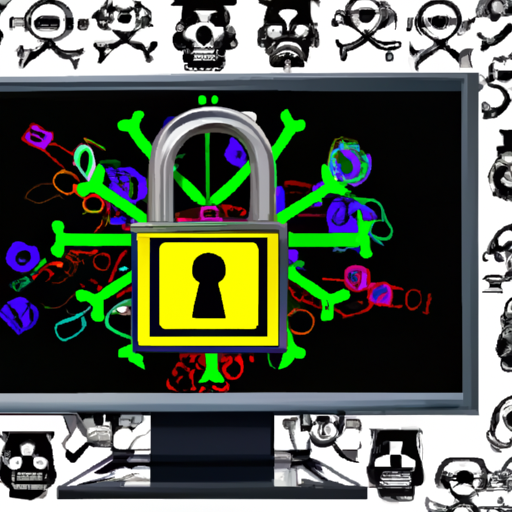 A computer screen displaying cybersecurity solutions with padlock icons.
